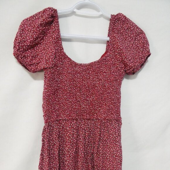 HOLLISTER CALIFORNIA - Regular | xs | Red Floral Puff Sleeve Mini Dress - Picture 12 of 14